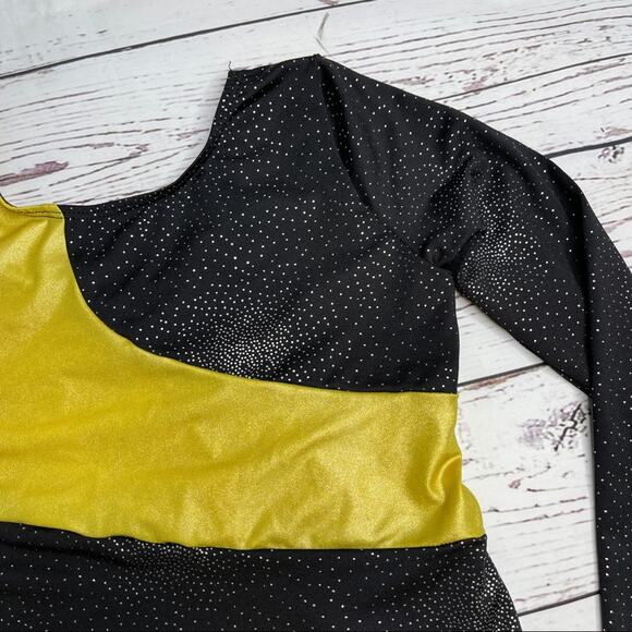Black and Gold silver sparkle leotard long sleeve - Picture 3 of 10